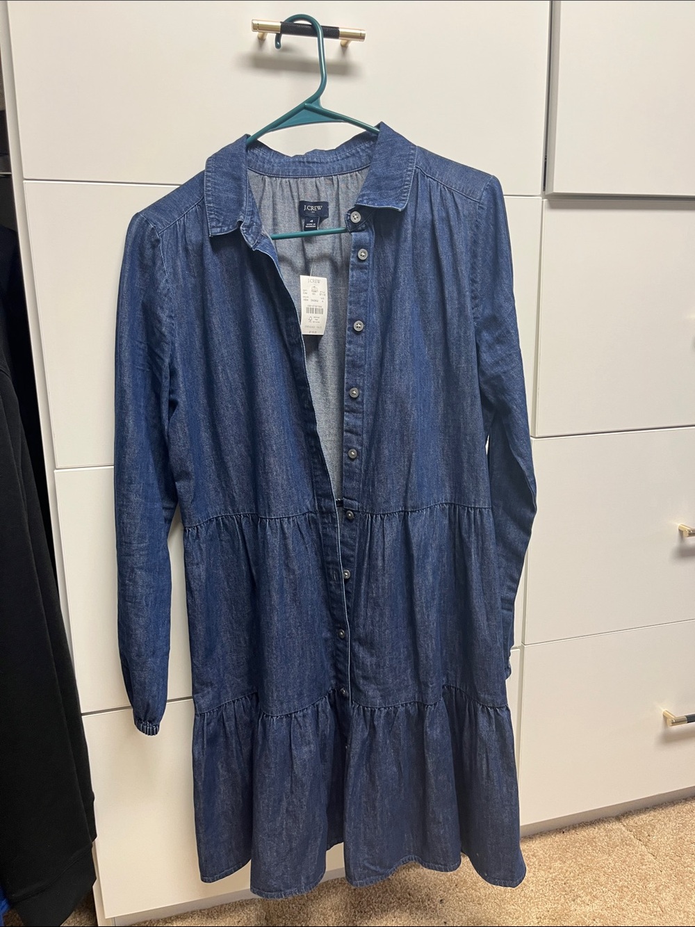 J. Crew Dark Blue Denim Tiered Shirt Dress
